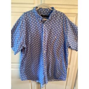 Ralph Lauren Button Down Short Sleeve Floral Shirt Sz 3XLT Blue White